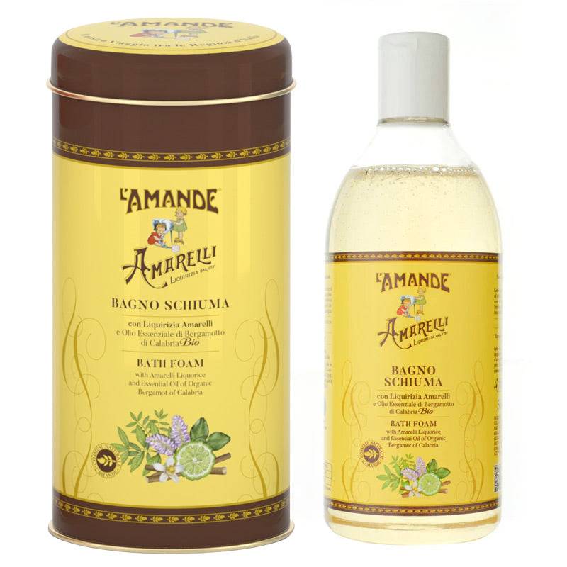 L'amande Bagno schiuma in Boite con Liquirizia Amarelli e Olio Essenziale di Bergamotto di Calabria Bio