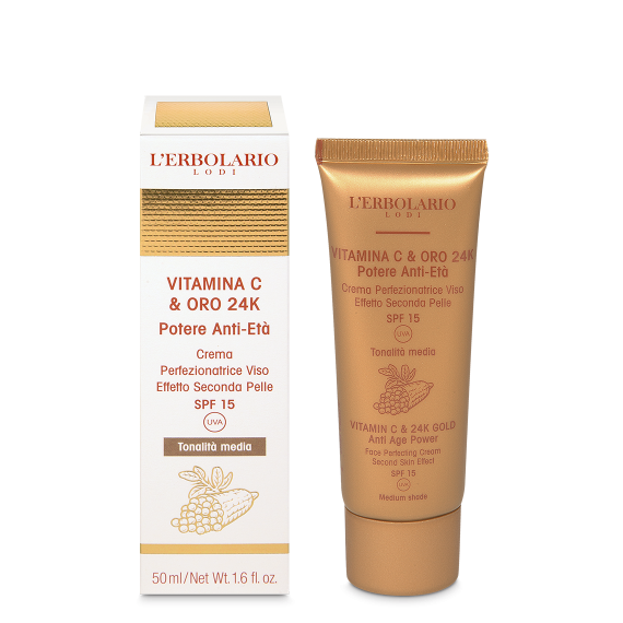 L'erbolario Crema Perfezionatrice Viso tonalità media Vitamina C & Oro 24K
