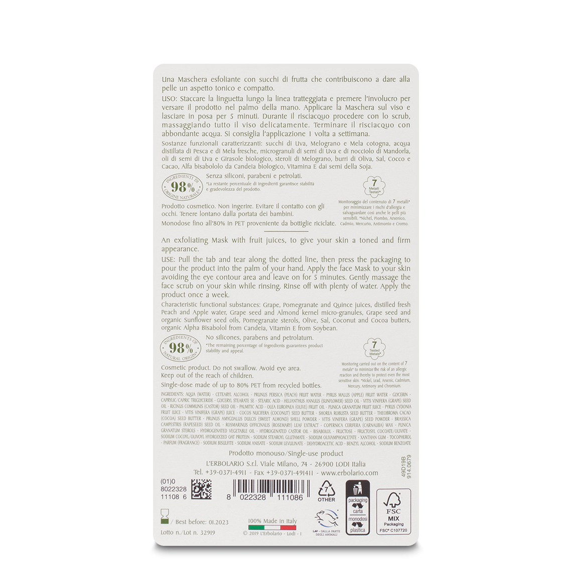 L'erbolario Maschera Scrub Viso Ristrutturante I Colori dell'Orto Fino Al -60%