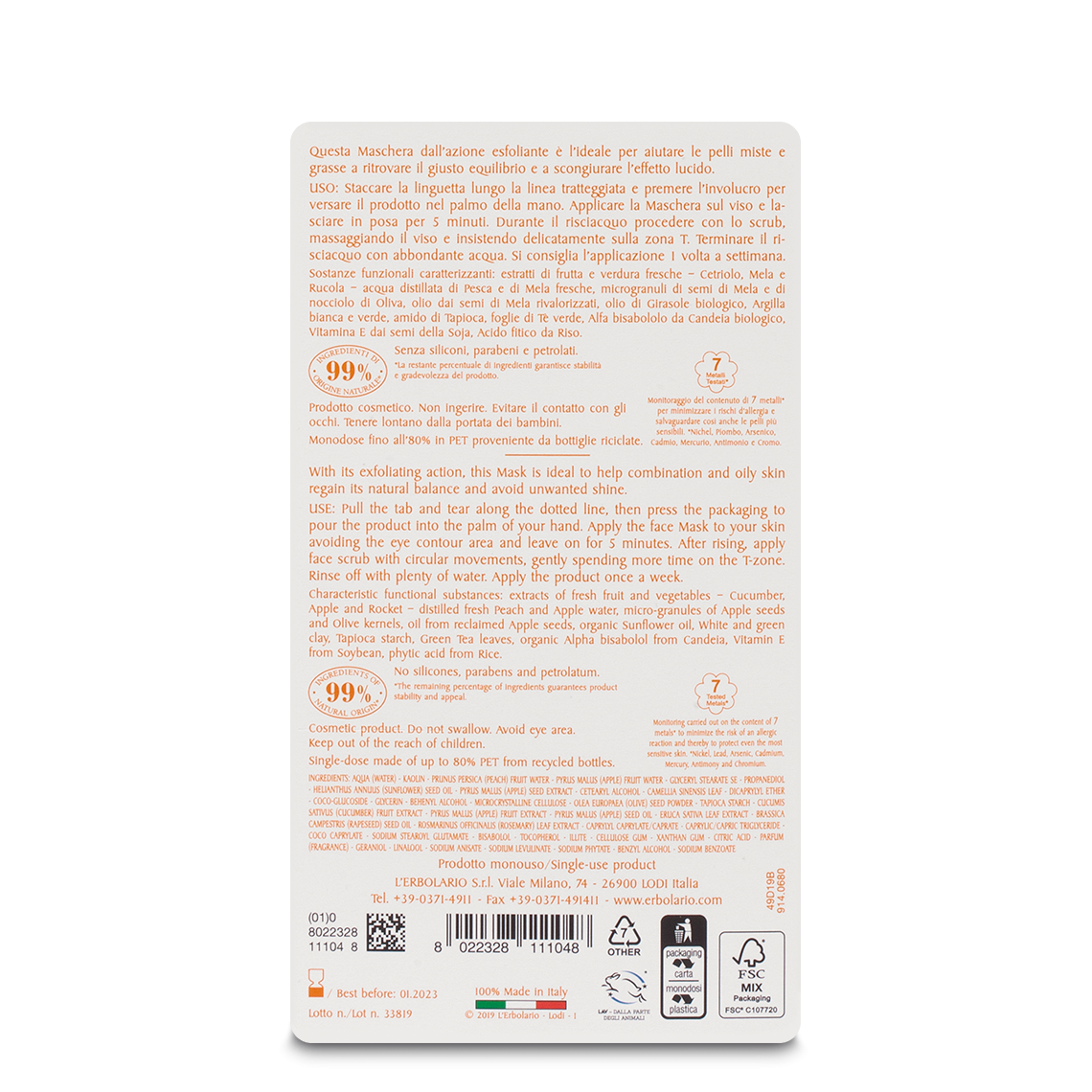 L'erbolario Maschera Scrub Viso Purificante I Colori dell'Orto Affare Del Giorno