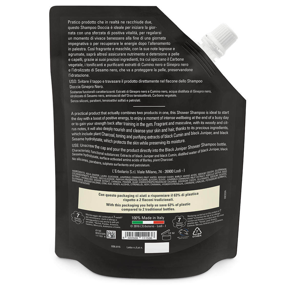 L'erbolario Ecoricarica Shampoo Doccia Energizzante Ginepro Nero Nuovo