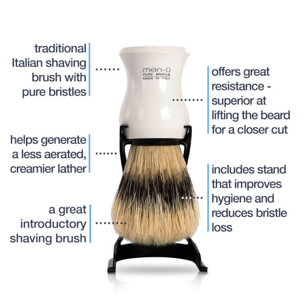 men-u men-ü Barbiere Pennello da barba e supporto - Bianco Offerta migliore