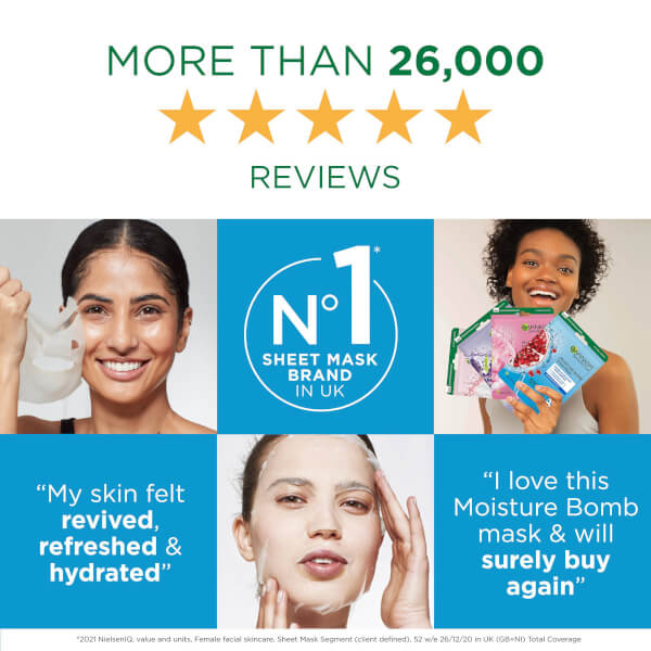 Garnier Garnier Moisture Bomb maschera viso idratante in tessuto al melograno Nuovo
