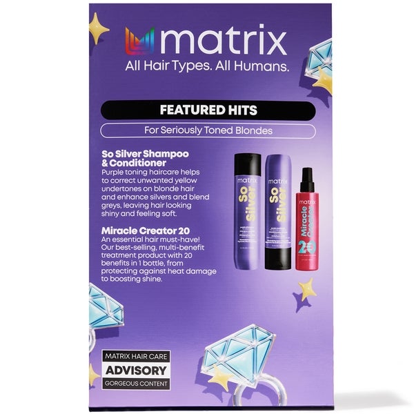 Matrix Matrix So Silver Purple Shampoo Conditioner and Miracle Creator Gift Set for Blonde and Grey Hair Sconto di tempo limitato